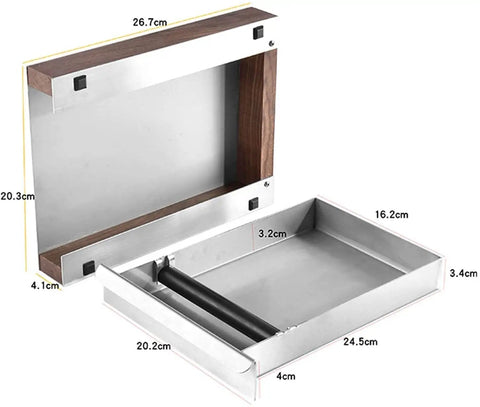 Big League Stainless Steel Espresso Knock Box With A Roomy Detachable Drawer And Integrated Tamping Station showing open tray dimensions.