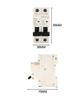 Heavy Duty 2P DC Mini Circuit Breaker Rated 600V with dimensions 85MM x 36MM x 75MM for Solar PV Systems.