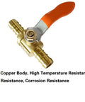 Three Eighths Inch PEX Brass Ball Valve with orange handle, showcasing all copper body and corrosion resistance.