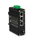 Beefy 3 Port Rugged Industrial Gigabit Din Rail Switch With 10/100/1000 Mbps Ethernet, 1 SFP Port, front view
