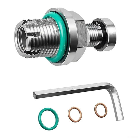 Heavy Duty Self Tapping Oil Drain Plug Repair Kit For Cars And Trucks With Stainless Steel Double Step Bolt Fix Stripped Oil Pan Threads Without Replacement On 16mm By 1.5 Vehicles That Need Quick Driveway Fixes, stainless steel plug kit with seals and hex key