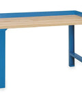 Built Tough Heavy Duty Industrial Workbench Featuring A Rock Solid 72 By 30 Inch Butcher Block Surface And Vibrant Bright Blue Coated Steel Frame.