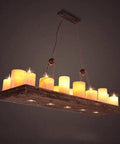 Killer Industrial Pendant Light Wrought Iron Wood Chandelier Hanging Ceiling Lamp with lit candles, stylish 118 cm length.