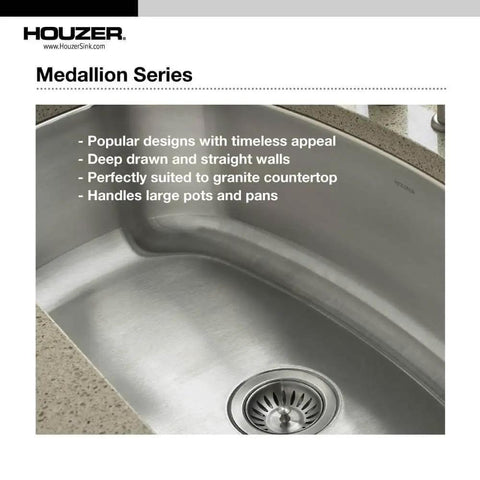 Medallion Designer Stainless Steel 24 Inch Undermount Sink With One Deep Bowl And Strainer, Built To Last 18-Gauge T304 Kitchen Upgrade