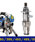 Real Deal Aftermarket Airless Paint Spray Pump For 390 395 490 495 595 Sprayers next to airless sprayer machine