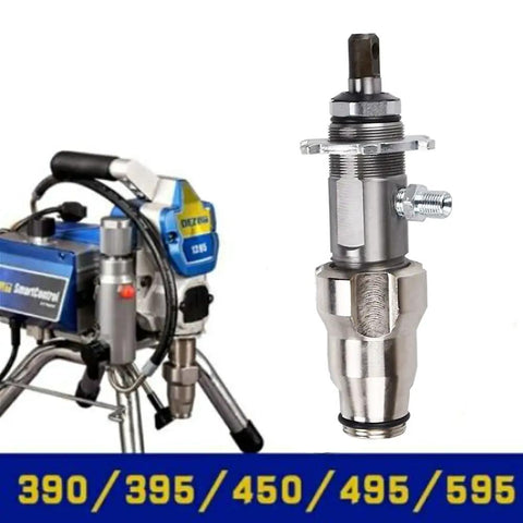 Real Deal Aftermarket Airless Paint Spray Pump For 390 395 490 495 595 Sprayers next to airless sprayer machine