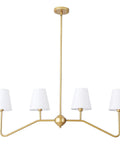 39 Inch Four Light Gold Island Pendant With White Fabric Shade Modern Dining Room Chandelier For Kitchen Island Foyer And Living Room E12 Bulb Base Gold Finish