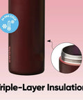 Heavy Duty Double Walled Stainless Steel Water Bottle 24 Oz with triple-layer insulation keeping drinks cold.