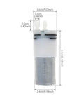 Two Pack R370 Micro Water Pump Motor With 3.7V DC Power, Tiny Suction Diaphragm Pump, Self Priming, dimensions shown.