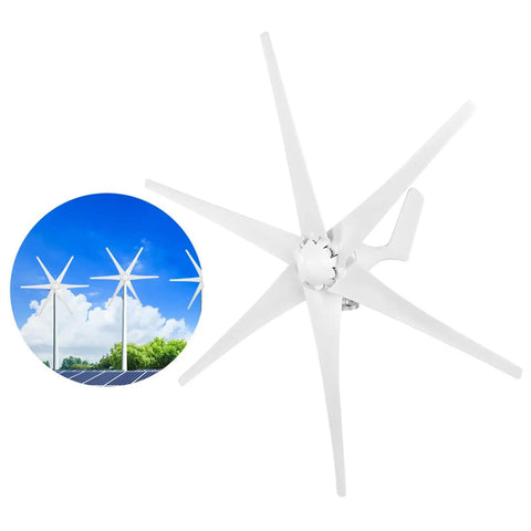 Six Nylon Fiber Blade Wind Turbine Generator With Controller For Home Wind Power System Built For Off Grid Energy And Real Life Power High Efficiency Aerodynamic Design Permanent Magnet Rotor And Low Drag showing blades and energy scene