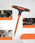 UrbanHui Orange T-Handle Hex Key Wrench Set Features 11 Precision Sizes Made From Durable Chromium Vanadium Steel For Tough Jobs And Pro Grade Torque Delivery Every Time You Fix Stuff Around The House. Orange T-handle hex key wrench for bike, engine, and furniture assembly