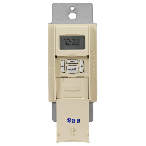 Front view of 7 Day Astronomic Time Switch EI600C for single pole and 3 way, ivory color, no neutral wire, easy to program.