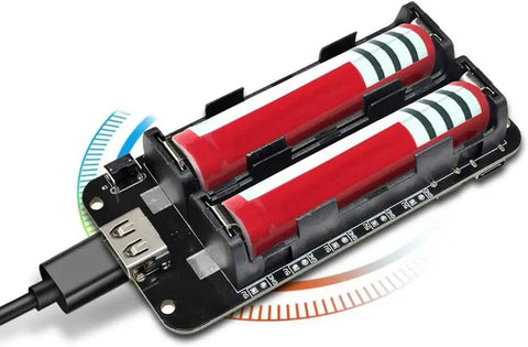Dual Pack 1865 Battery Holder With Micro Usb Charging Port Built For Li Ion Cells Delivers Solid 5V And 3V Juice For Raspberry Pi And Arduino Rigs showing two lithium cells in holder.