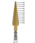 Titanium Coated HSS Step Drill Bit Set 3mm to 13mm in 11 Sizes With Hex Shank For Metal Wood Plastic