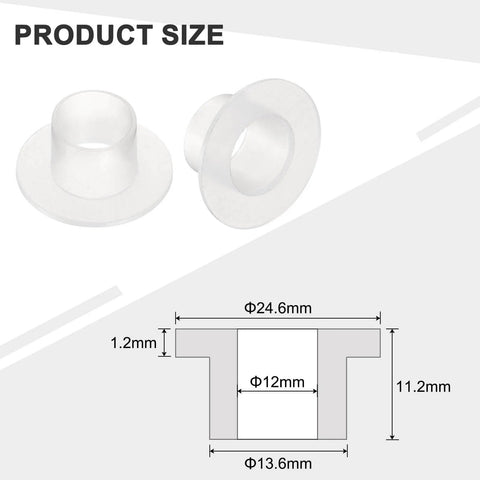 12 Pack Flanged Nylon Bearing Bushings For 12Mm Bore, 13.6Mm Outer Diameter, 11.2Mm Length, White Self Lubricating Plastic Flange