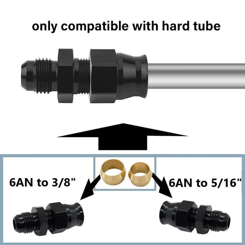 YSIL 6AN male flare to 3/8 in tube OD hardline straight fitting, aluminum, black, 4-pack