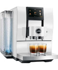 Slick Smart Fully Automatic Coffee Center With Dope Hot And Cold Brew Options Ai Powered touchscreen and integrated grinder in diamond white finish.