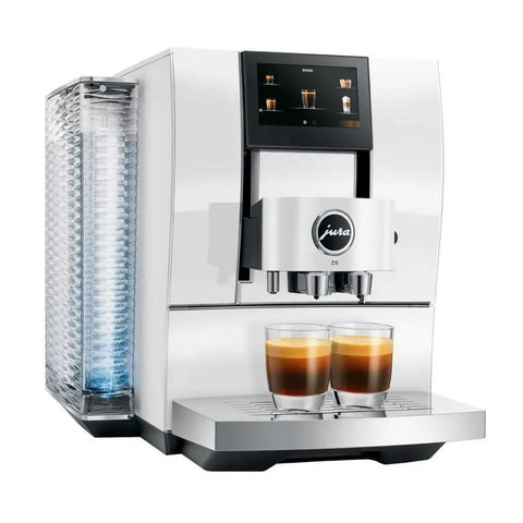 Slick Smart Fully Automatic Coffee Center With Dope Hot And Cold Brew Options Ai Powered touchscreen and integrated grinder in diamond white finish.