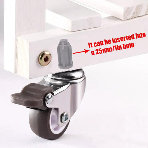 Pack Of Ten Heavy Duty Plastic Caster Socket Sleeves, 7/16 Inch Round Stem Bullets For Wobbly Office Chairs, close-up of a sleeve fitting into a chair.