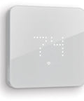 ZigBee Edition Smart Thermostat For Easy Comfort Control In Your Home Heating And Cooling Compatible With SmartThings SwannOne And Securifi Almond Hubs Simple Install And Smooth ZigBee Platform Support Coming Soon, showing LED display at 74 degrees with sleek white design.
