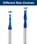 Two Piece Ball Nose End Mill Set For CNC Router Bits, Carbide With Nano Blue Coating, 1/4 Inch Shank Options, Front View