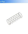 Close-up of a single spring from the Ten Pack 0.2mm Wire Diameter 304 Stainless Steel Springs 3.5mm Outer Diameter 10mm Length For Ballpoint Pen Pressure And Small DIY Repairs Durable Rustproof Shop Home Springs.
