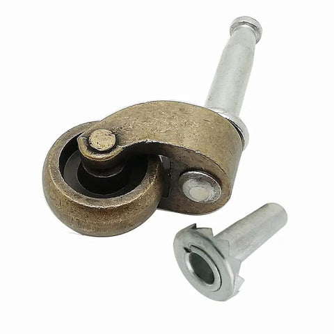 Heavy Duty 1 Inch Swivel Stem Ball Caster Wheels With Socket Plate For Furniture Upgrade, Antique Brass silent wheel and mounting socket.