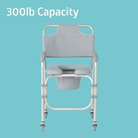 Rock Solid Aluminum Shower Chair Commode With Plush Padded Seat And Smooth Roll Locking Casters Zero Fuss Bathroom Safety Stool For Seniors