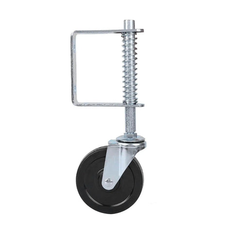 Heavy Duty 4 Inch Rubber Gate Roller With Spring Loaded Swivel For Hassle Free Fence Gate Operation Automatic Anti Sag Adjustment Built Tough To Keep Your Fence Rolling Smooth Universal Mounting
