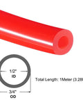 Pro Grade Red Silicone Vacuum Tubing For Food Grade Transfer, Half Inch ID, Five Eighths Inch OD, 3.28 Feet Long, High Temperature FDA Compliant Hose For Pump Water And Air Lines, Minus Sixty To One Ninety Celsius with dimensions shown.