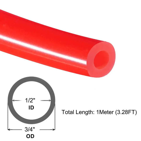 Pro Grade Red Silicone Vacuum Tubing For Food Grade Transfer, Half Inch ID, Five Eighths Inch OD, 3.28 Feet Long, High Temperature FDA Compliant Hose For Pump Water And Air Lines, Minus Sixty To One Ninety Celsius with dimensions shown.