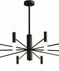 Contemporary Large 20 Lights Matte Black Metal Sputnik Chandelier With LED Flush Mount Ceiling Light Fixture For Kitchen Island And Dining Room Mid Century Modern Vintage Style in matte black finish.