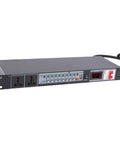 Ten Outlet Power Sequencer Conditioner With Digital Voltage Display And Auto Surge Protection Smooth Noise Filtering For Your Sweet Home Theater Setup Gamechanger Studio Gear Rig With Us Plug from front view displaying 10 outlets and digital readout.