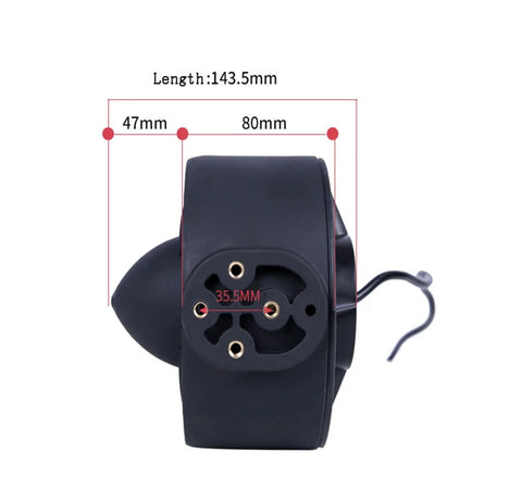 Beefy 800W Underwater Thruster Propulsion side view with dimensions 143.5 x 165 mm for RC boats and submarines