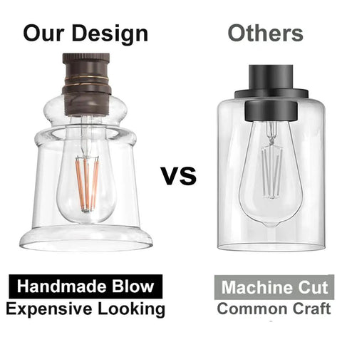 Comparison of handmade blow vs. machine cut glass designs for Oil Rubbed Bronze Two Light Vanity Light Fixtures With Clear Cylinder Glass Shades Over Mirror Modern Dual Mount For Bathroom Brighten Every Corner With Sleek Home Decor