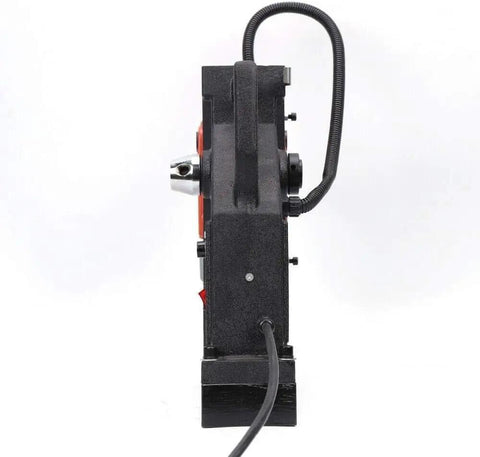 Kickass 1100W Magnetic Drill Press Delivers Raw High Speed Benchtop Power For No Sweat Annular Cutter Tapping And Clean Metal Hole Drilling side view with electric cord visible.