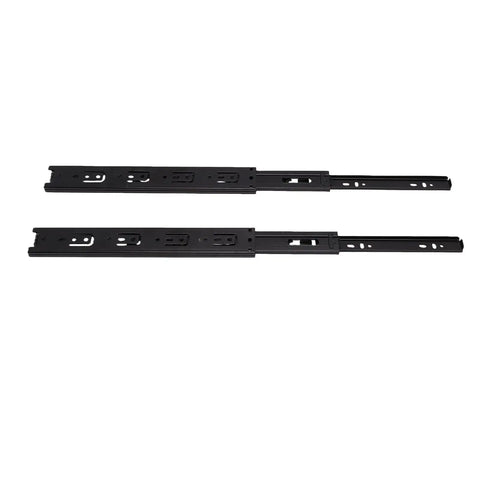 Beefy 12 Inch Side Mount Drawer Slides With 100 Pound Capacity In Cold Rolled Steel For Vanities Desks And Cabinets, Heavy Duty Rails Built To Take A Beating, Perfect For Kitchen And Bath Renovations. black 12-inch side-mount drawer slides pair