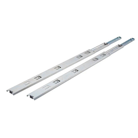 Ball Bearing Drawer Slides Set 22 Inch Steel 10 Pack With Smooth Glide Nickel Plated Finish Heavy Duty Metal Slides For Cabinets And Drawers Easy Mount Hardware Included, close-up of two slides