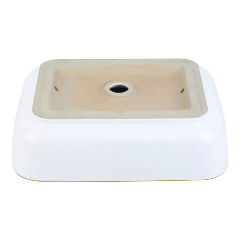 Bottom view of Minimalist Rectangle Porcelain Vessel Sink For Bathroom Above Counter Style Sleek Dope Modern Wash Basin With Light Luxury Appeal Durable Ceramic Vanity Bowl For Balcony And Powder Room