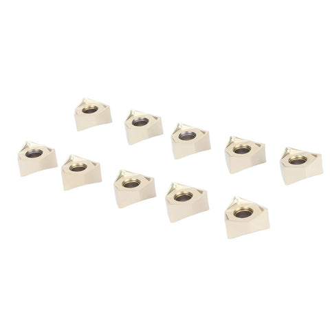Indexable carbide inserts, 10-pack, silver-coated for lathe turning; triangular with center hole