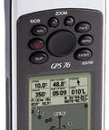 Handheld GPS Navigator With WAAS, Tracks Up To 12 Satellites, 1 MB Memory For MapSource Downloads, Trip Computer With Speed, Timer And Distance, Up To 16 Hours Battery Life From Two AAs, displaying nautical data on screen.