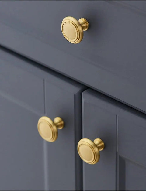 Solid Brass Cabinet Pulls Set Of 10 Round Brushed Brass Handles For Cabinets And Drawers Modern Kitchen Hardware