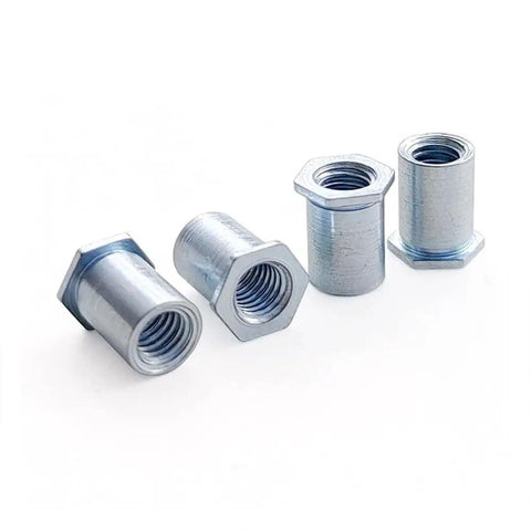 Thirty Pack Hex Head Galvanized Carbon Steel Through Hole Rivet Nut Columns Deep Knurled Threads Burr Clean Polish Top Shelf Build No Sweat Installation Rock Solid Mechanical Grip