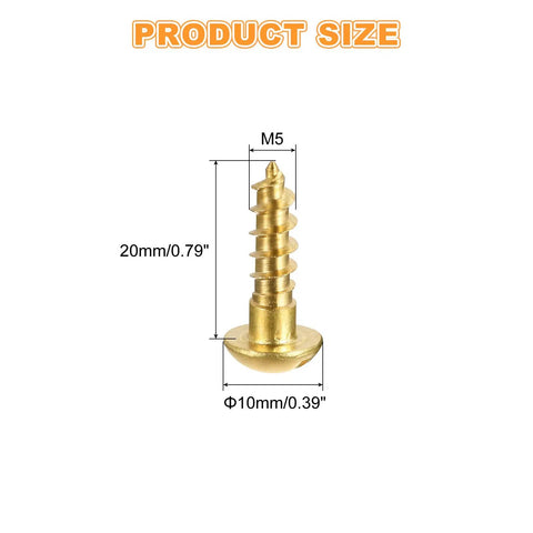 Product size diagram of Rock Solid Copper Wood Screws M5 X 20Mm Slotted Round Head Self Tapping Fasteners with dimensions.