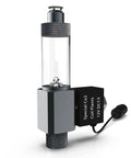 CO2 Solenoid Valve With Adapter For Desktop Aquarium CO2 System Kit Plug And Play Ready, silver finish, side view