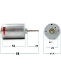 Side view of Mini RS 545 DC Motor 12V 18V 24V 8500RPM Carbon Brush Electric Motor, 36mm body, 27mm shaft dimensions shown
