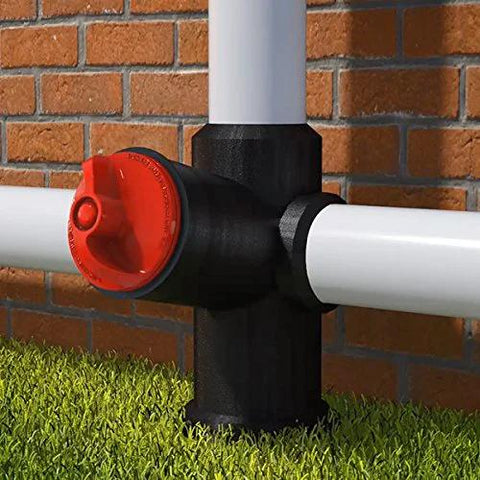 Installed DANCO PlugAll mechanical test plug in PVC pipe cleanout, red knob, fits 1-1/2 in to 2 in pipes.