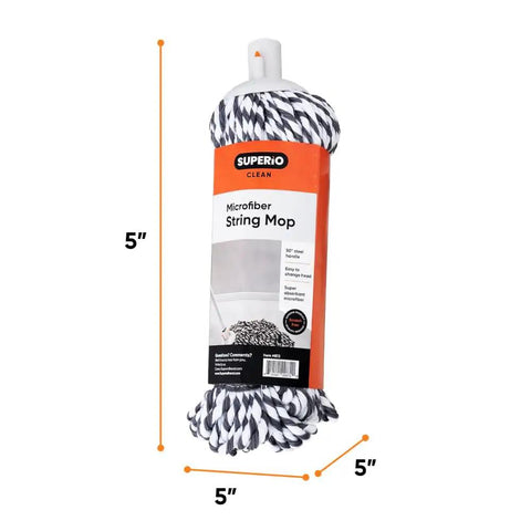 No Fuss Grey String Microfiber Mop Replacement Head Snap Tight Fit For Self Wringing Handle Quick Swap Refill, 5 inch size.