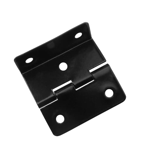 Built Tough Four Pack Black Five Hole Folding Shutter Hinges For Heavy Duty Cabinet Drawer And Furniture Projects Including Storage Box Hardware Featuring No Sweat Installation And Rust Proof Finish, black hinge close-up.