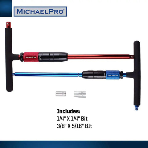 Gift Edition 1/4 And 3/8 Inch Drive T Handle Wrench Set With Spinner Handle, 2 Way Speed Adjustable, 3 Level Grip Positions, T Bar